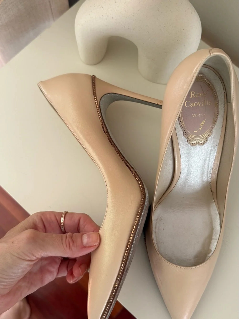 Rene Caovilla Nude Patent Stiletto Pumps